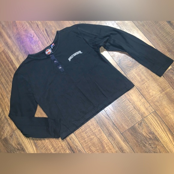 Harley Davidson vintage cropped long sleeve henley button ribbed Myrtle Beach L - Picture 1 of 5